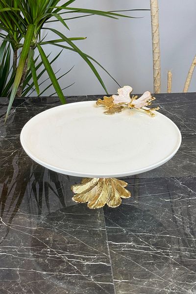 MAY HOME Sedef Butterfly Oil Lamp Footed Porcelain Presentation Serving Plate