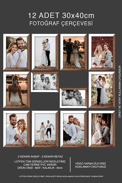 bymat 30X40 Mdf A3 12 Pieces Photo Frame - Wooden-White 2 Color Frame