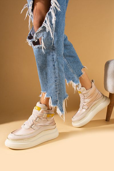 Pembe Potin Νέα σεζόν Μπεζ ψηλή άνετη σόλα Wedge Sneaker Boots