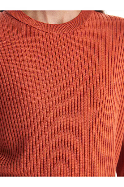 LC Waikiki Orange Crew Neck Plain Long Sleeve Women's Knitwear Tunic
