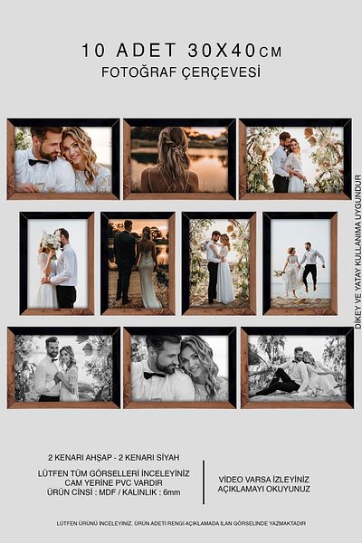 bymat 30X40 Mdf A3 Frame - 10 Pieces Wooden-Black 2 Color Photo Frame