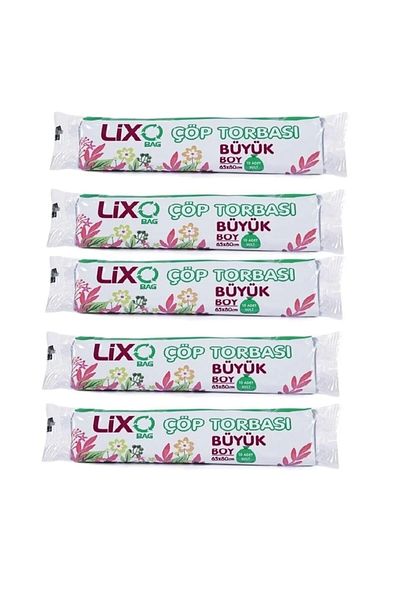 LİXO Large Size Garbage Bag 65 x 80 cm 10 Pieces Roll x 5 Pack = 50 Pieces (Blue)