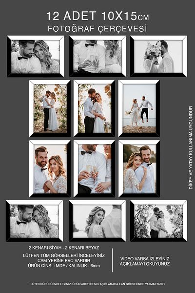 bymat 12 Pieces 10X15 Frame - Mdf Frame - Photo Frame - Black-White 2 Color Frame
