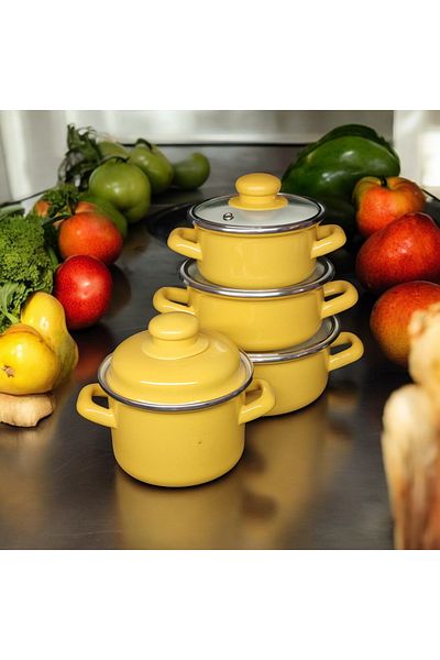 emaye market Enamel Mini Pot Set - 8 Pieces Egg Boiling and Sauce Food Pot