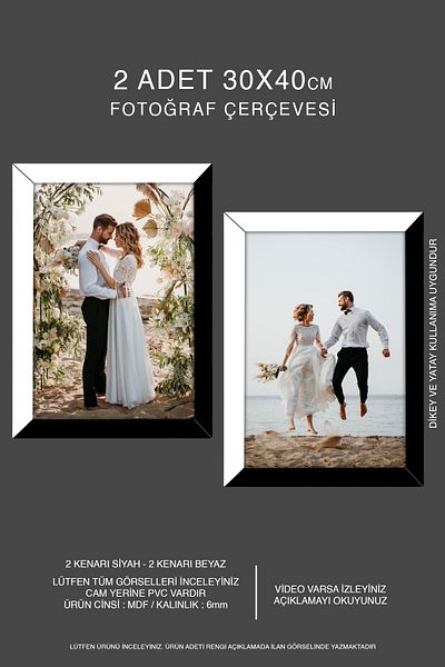bymat 2 Pieces 30X40 Frame - Mdf A3 Frame - Photo Frame - Black-White 2 Color Frame
