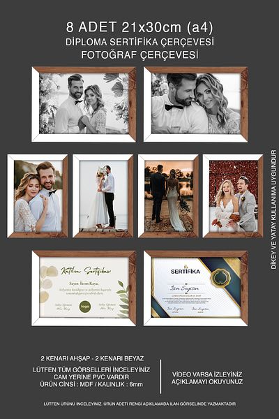 Bytwo 8 Pieces 21X30 Mdf A4 Frame - Photo Frame - Wood-White 2 Colors Diploma Frame