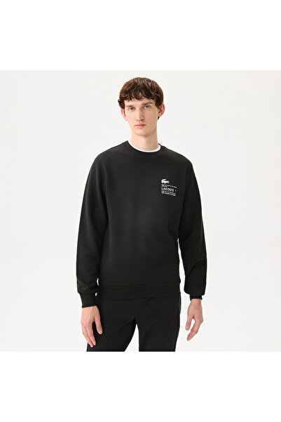 Lacoste Ανδρικό φούτερ Relaxed Fit Crew Neck με στάμπα μαύρο