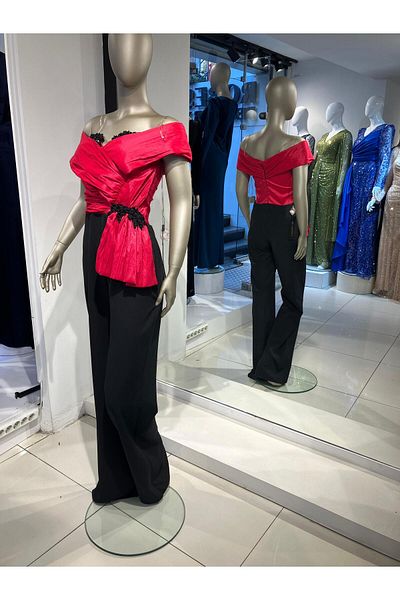 Robes Strappy Flare Leg - Applique Stone Embroidered Heart Collar Jumpsuit Evening Dress