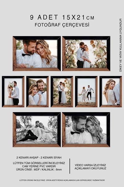Bytwo 9 Pieces 15X21 A5 Mdf Photo Frame - Wooden and Black 2 Color Frame
