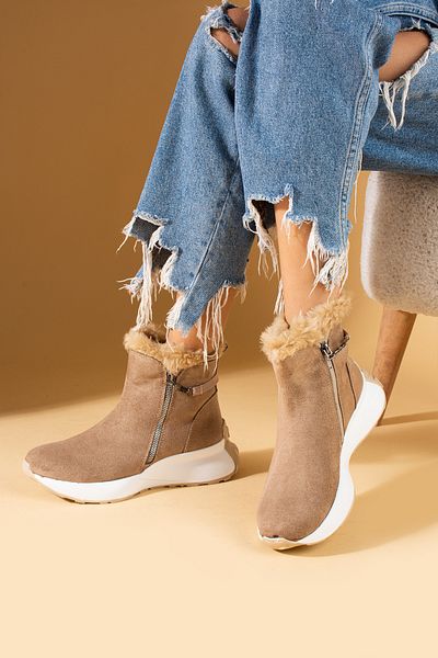 Pembe Potin New Season Mink Suede Γυναικείες ζεστές και κομψές αθλητικές μπότες με γούνινο φερμουάρ
