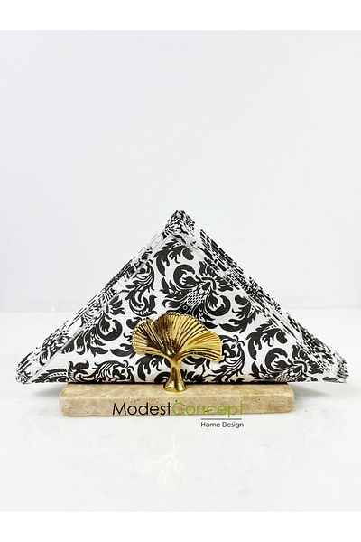 Modestmar Travertine Marble Napkin Holder Gold Gingko Object Semicircle Napkin Holder