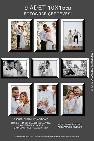 Bytwo 9 Pieces 10X15 Frame - Mdf Frame - Photo Frame - Black-White 2 Color Frame