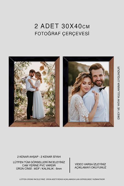 bymat 2 Pieces 30X40 Frame - Mdf A3 Frame - Photo Frame - Wood-Black 2 Color Frame