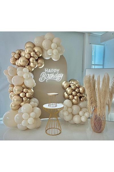 eğlencemarketi Chrome Gold and Pastel Sea Sand Balloon Chain 100 Pieces