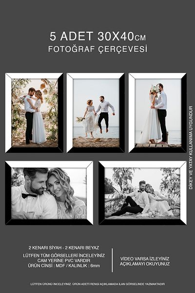 bymat 5 Pieces 30X40 Frame - Mdf A3 Frame - Photo Frame - Black-White 2 Color Frame