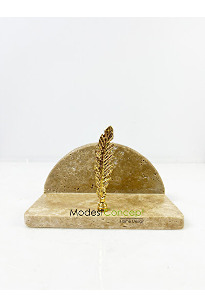 Modestmar Travertine Marble Napkin Holder Semicircular Napkin Holder with Gol...