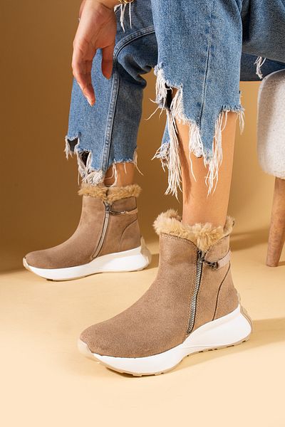 Pembe Potin New Season Mink Suede Γυναικείες ζεστές και κομψές αθλητικές μπότες με γούνινο φερμουάρ
