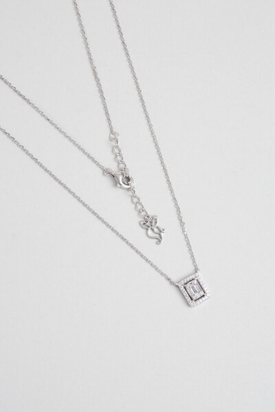 So CHIC... Baget Kesim 18 Ayar Beyaz Altın Kaplama 45 Cm Gümüş Kolye