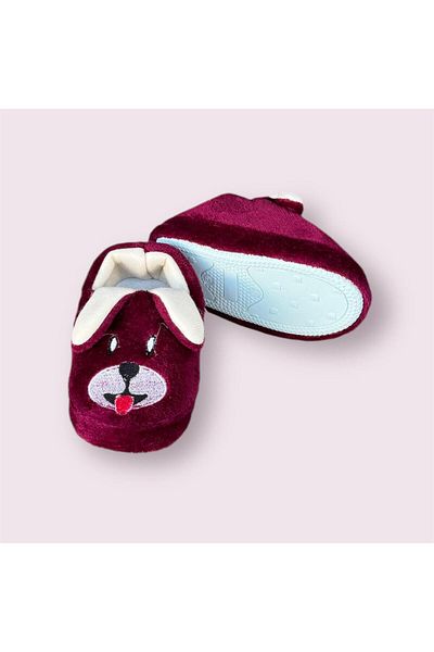 İpek Papuci pentru copii - pantofi colorați, cu model de câine, pufosi de pluș, cu talpă anti-alunecare