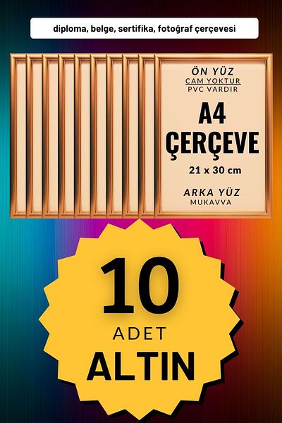 CreaWitch 10 Pieces of A4 Frame - Pvc 10-Piece Gold for Diploma, Document, Certificate and Photo Pictures