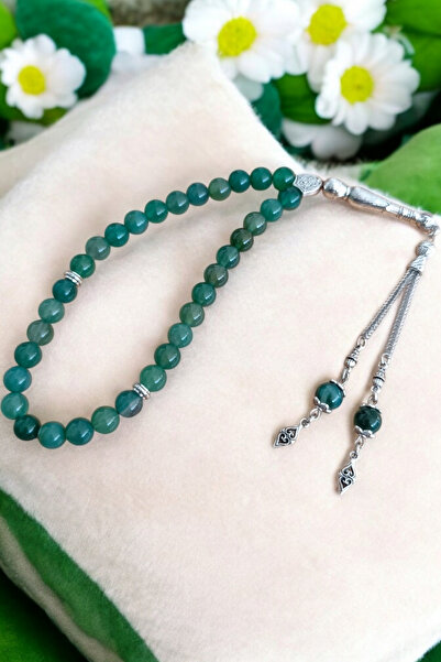 MGA DOĞAL TAŞ سبحة صلاة من العقيق الأخضر مقاس 33 بوصة - حجر طبيعي أصلي، لا يو...