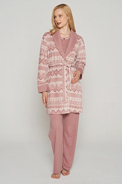 Feyza Women's 3-Piece Velvet Dressing Gown Dusty Rose Maternity Set C1T0N1O5