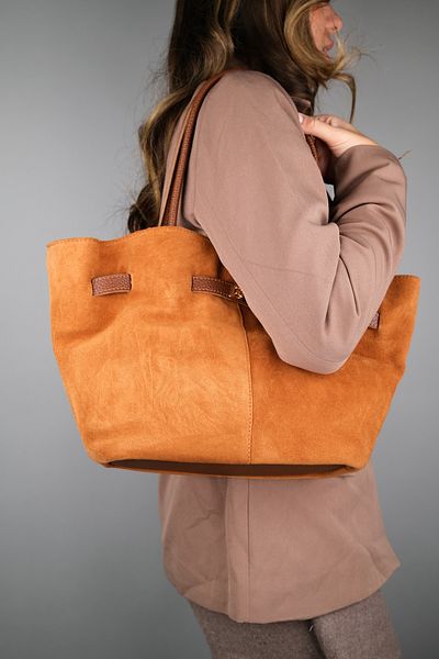 LuviShoes Geantă de umăr pentru femei CELONA, din piele de căprioară, maro