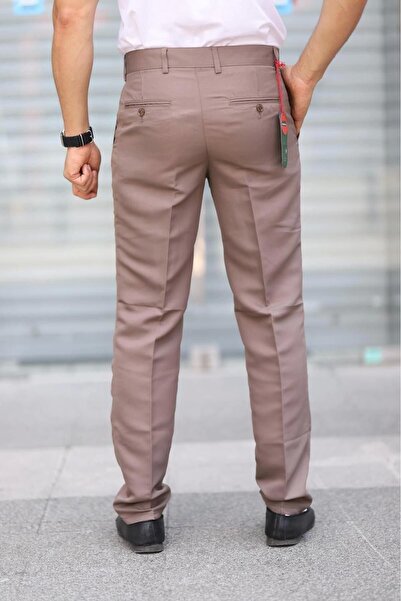 PHANTOM JEANS Млечнокафяв ленен панталон Polyviscon Dad Pants - класическа кройка със странични джобове, сезонни