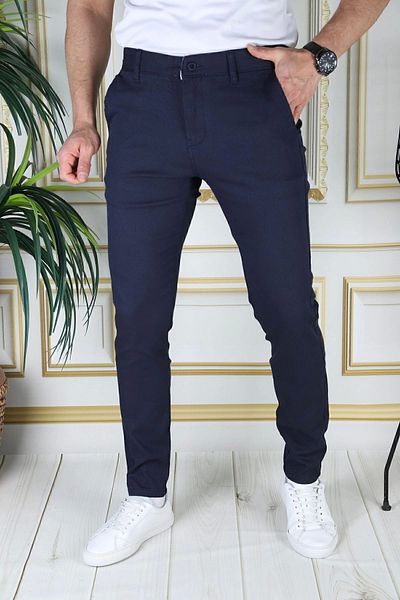 PHANTOM JEANS Men's Navy Blue Slim Fit Lycra Side Pocket Dobby Plaid Slim Fit Flexible Stylish Chino Canvas Trousers