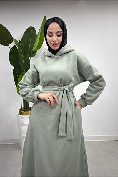 Tesettür Diyarı Üç İplik Şardonlu Sweat Spor Elbise-Mint Yeşili