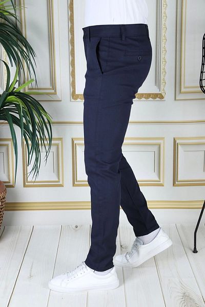 PHANTOM JEANS Men's Navy Blue Slim Fit Lycra Side Pocket Dobby Plaid Slim Fit Flexible Stylish Chino Canvas Trousers