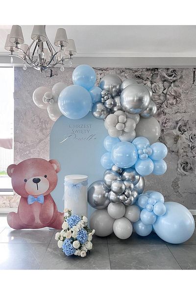 eğlencemarketi Blue and Smoke Balloon Chain Chrome Silver Macarons - 100 Pcs