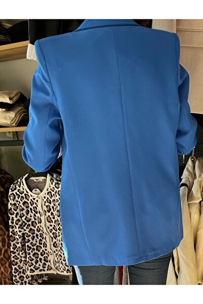Marka Düğmesiz Kolları Katlamalı Geniş Kesim/Oversize Blazer Ceket