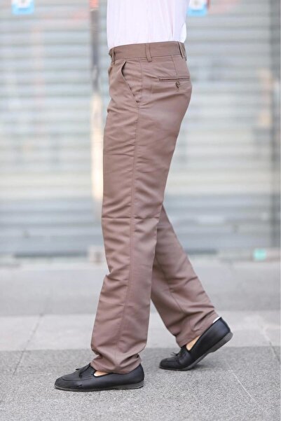 PHANTOM JEANS Млечнокафяв ленен панталон Polyviscon Dad Pants - класическа кройка със странични джобове, сезонни