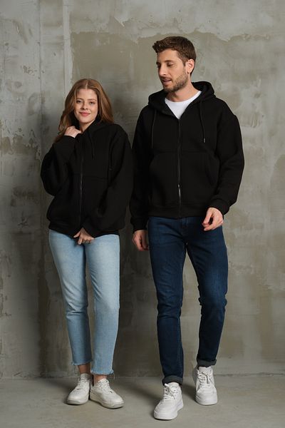 FASİON Unisex Basic Zippered Hooded Unprinted Plain 3 Thread Raised Inside Cotton Oversize Sweatshirt Cardigan