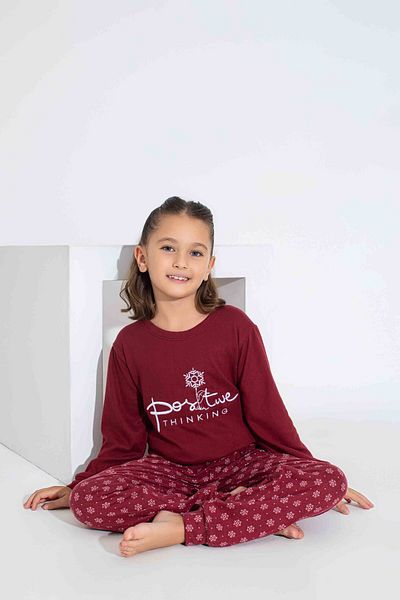 Tarık Girl's Teenager's and Children's Long Sleeve Thermal Cloth Winter Warm Pajamas Set