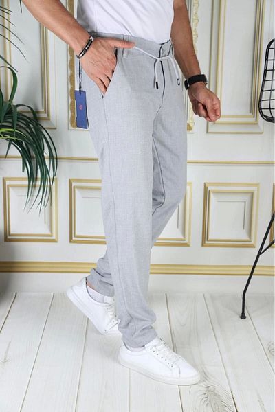 PHANTOM JEANS Ανοιχτό γκρι Slim Fit Lycra Ανδρικό βαμβακερό παντελόνι - Κομψή ιταλική κοπή, ελαστικό