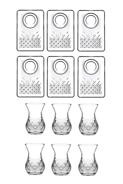 Paşabahçe Timeless 42881 Tea Cup and 54851 Presented Tea Plate Set for 6 People