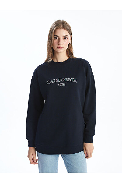 LC Waikiki LCV Crew Neck štampana prevelika ženska dukserica Tunika