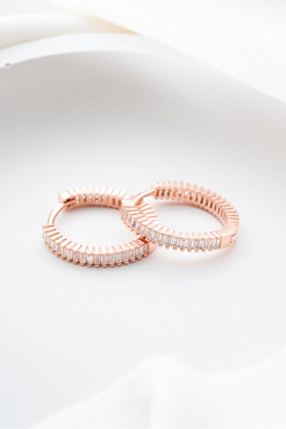ESSARE 925 Ayar Rose Kaplama Sıralı Baget Taşlı 20 Mm Kadın Küpe