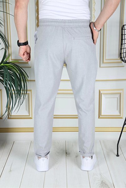 PHANTOM JEANS Erkek Italyan Kesim Açık Gri Esnek Slim Fit Likralı Lastikli Duble Paça Kumaş Pantolon Okul