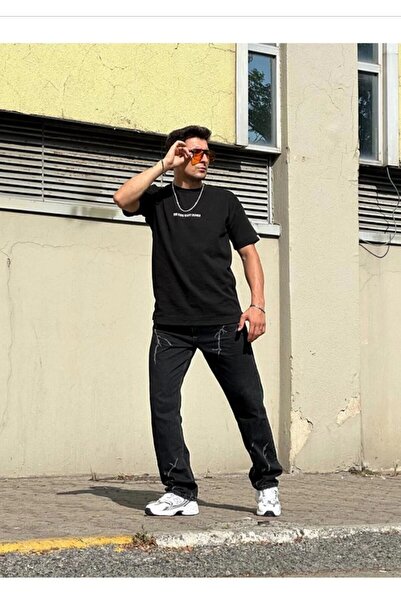 PHANTOM JEANS Dark Gray Lightning Patterned Oversize Jeans - Loose Denim Jeans