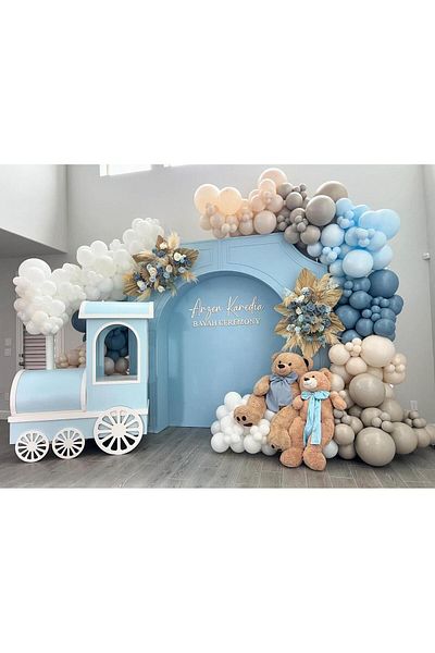 eğlencemarketi Retro Deep Ocean Nuts Macarons Blue Sea Sand and White Balloon Chain 100Pcs