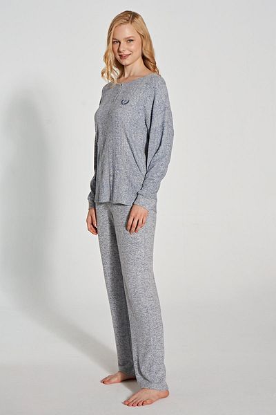 Feyza Tricoturi Albastru Set Pijama Femei - Maneca Lunga C7T0N1O5