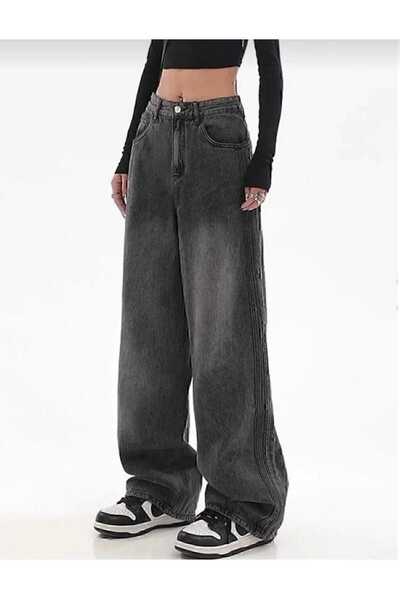 Genel Markalar Pofidi Vintage Siyah Yıkamalı Baggy Jean