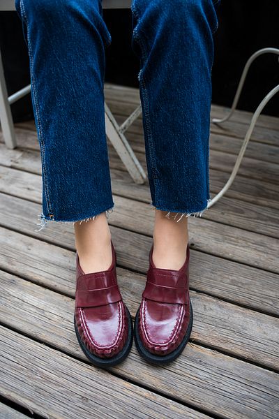 LAMİNTA Mocasini de damă cu cusături tricotate cu bandă Montero Burgundy
