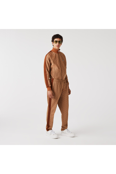 Lacoste Men's Tapered Fit Monogram Brown Sweatpants