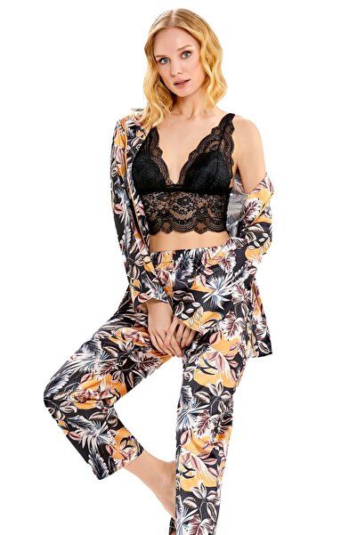 FLZ Women's Summer Braletted Satin 3-Piece Dressing Gown Set 31-20