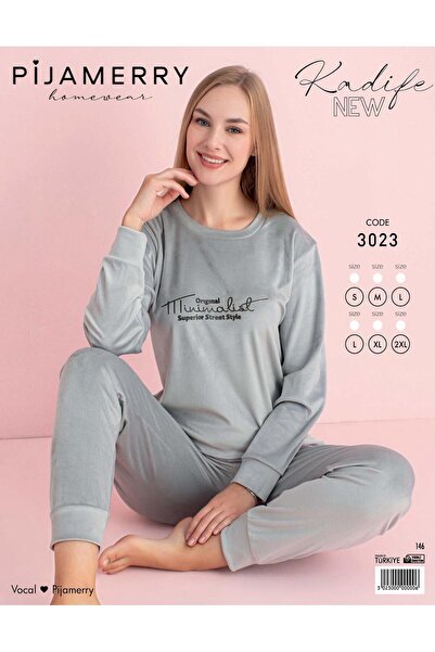PİJAMERRY Pijamerry Kadın Kışlık Bisiklet Yaka Kadife Pijama Takımı 3023G - 1 Adet