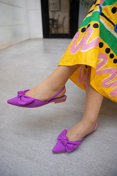 LAMİNTA Maru Ballerinas with Purple Bow - Back Band Detail